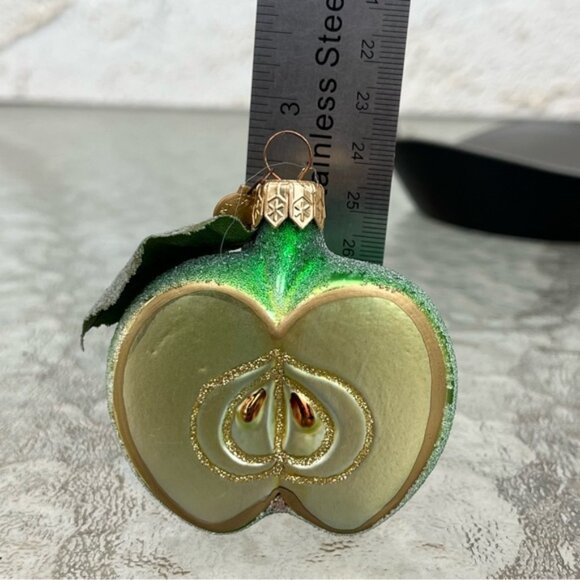 Vintage Dept. 56 Blown Glass "Sugared" Half Apple Ornaments Set of 2 - Picture 8 of 13